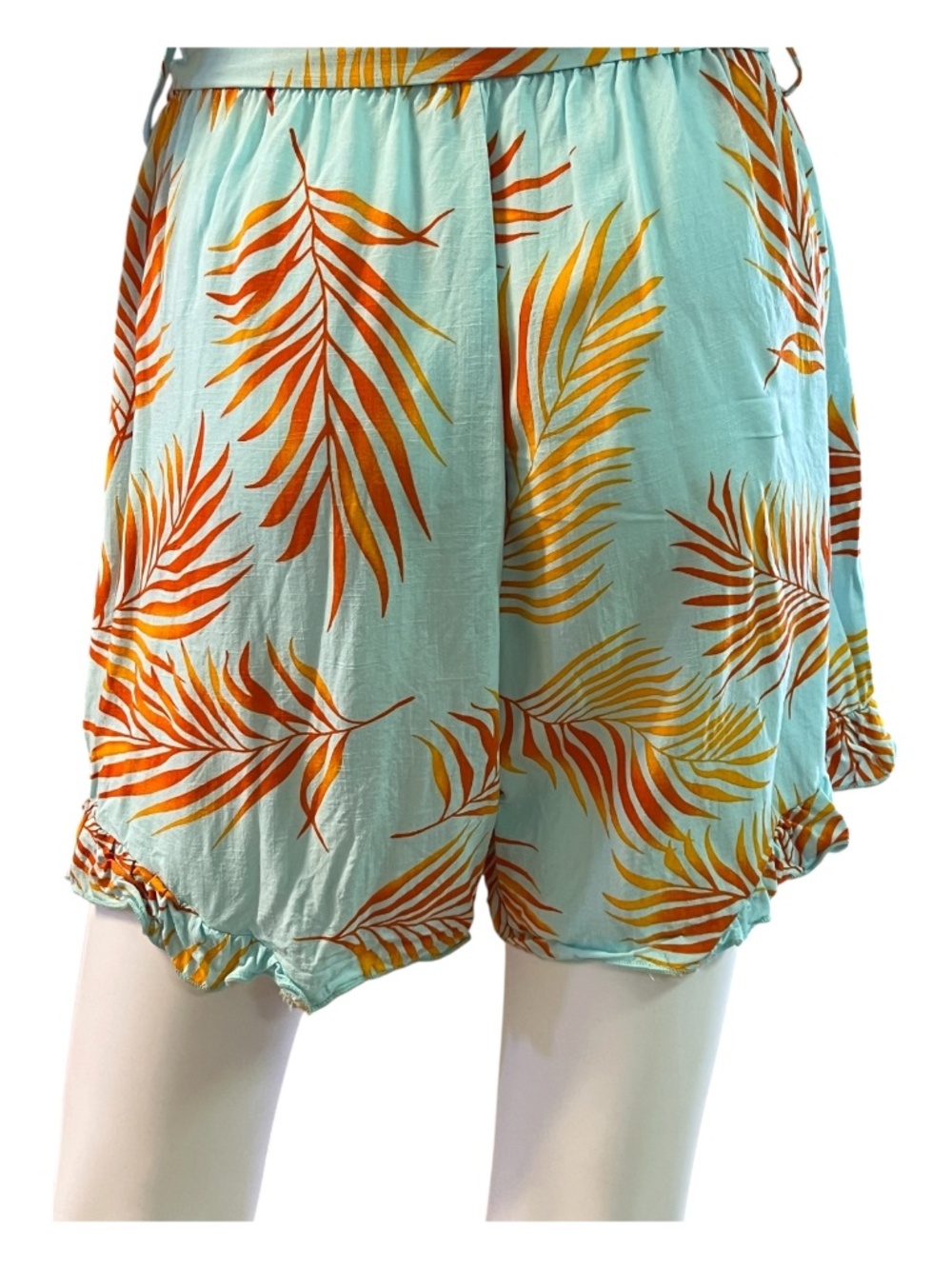 EUC Cupshe teal orange tropical leaf flutter sleeve romper | size M - Picture 6 of 9